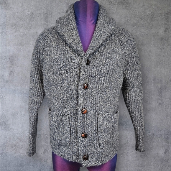 J.‎ Crew Gray Marled Button Front Shawl Grandpa Cardigan Sweater Size Medium F9 - Picture 1 of 11